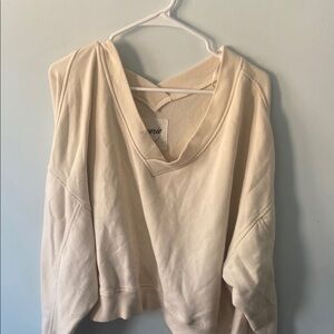 Aerie Cream V-Neck Sweatshirt